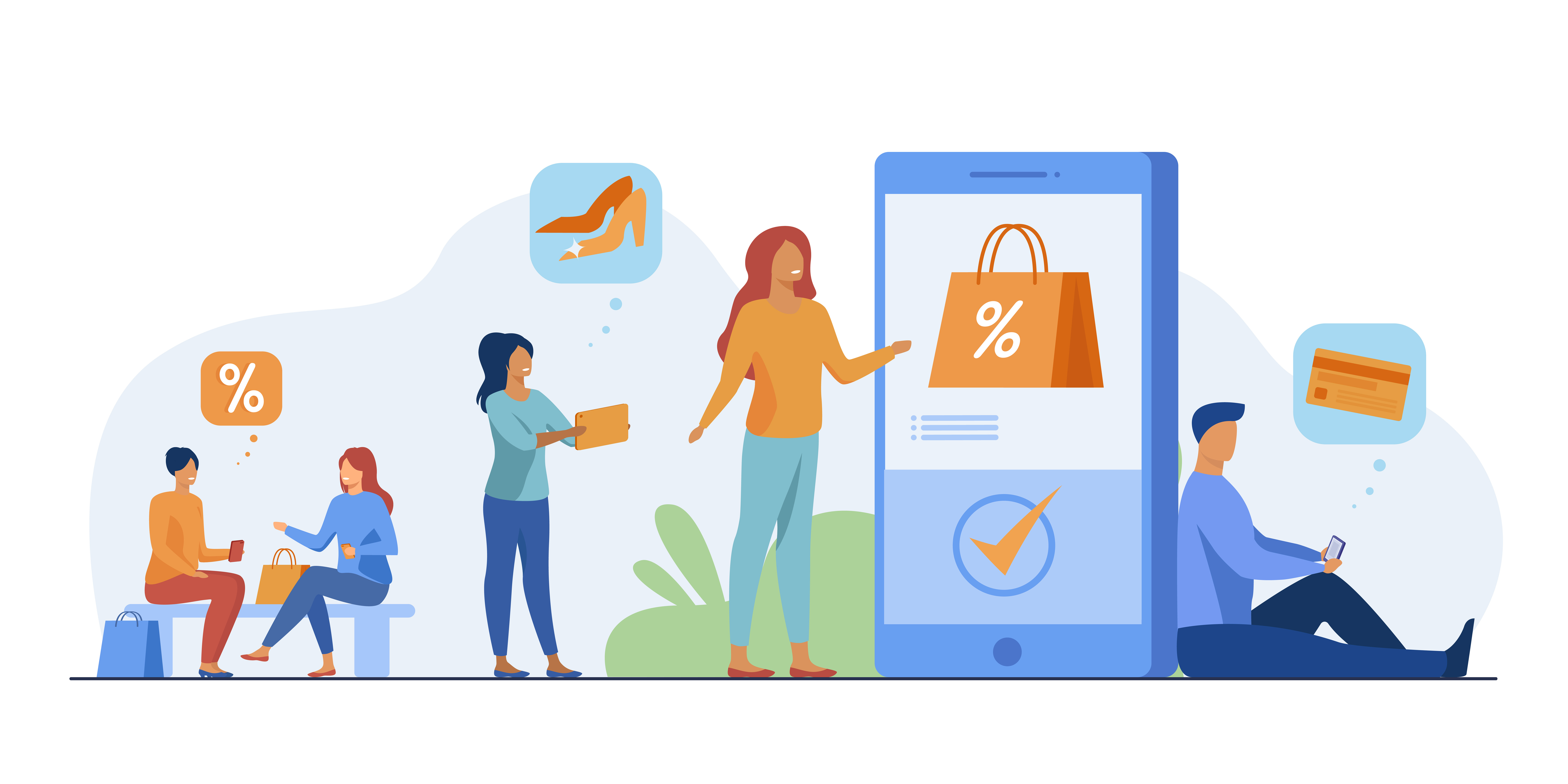 Customers with smartphones shopping online